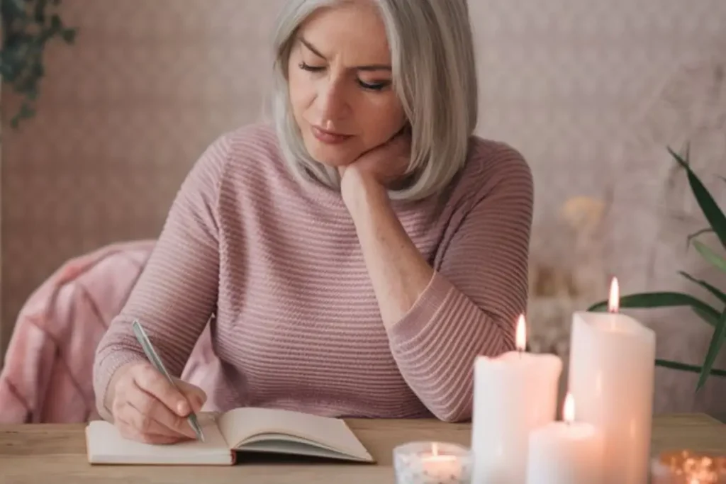 older lady writing in a journal