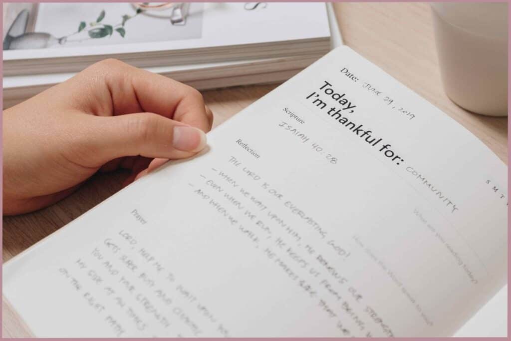 Journal entry focusing on gratitude in empty nester moms