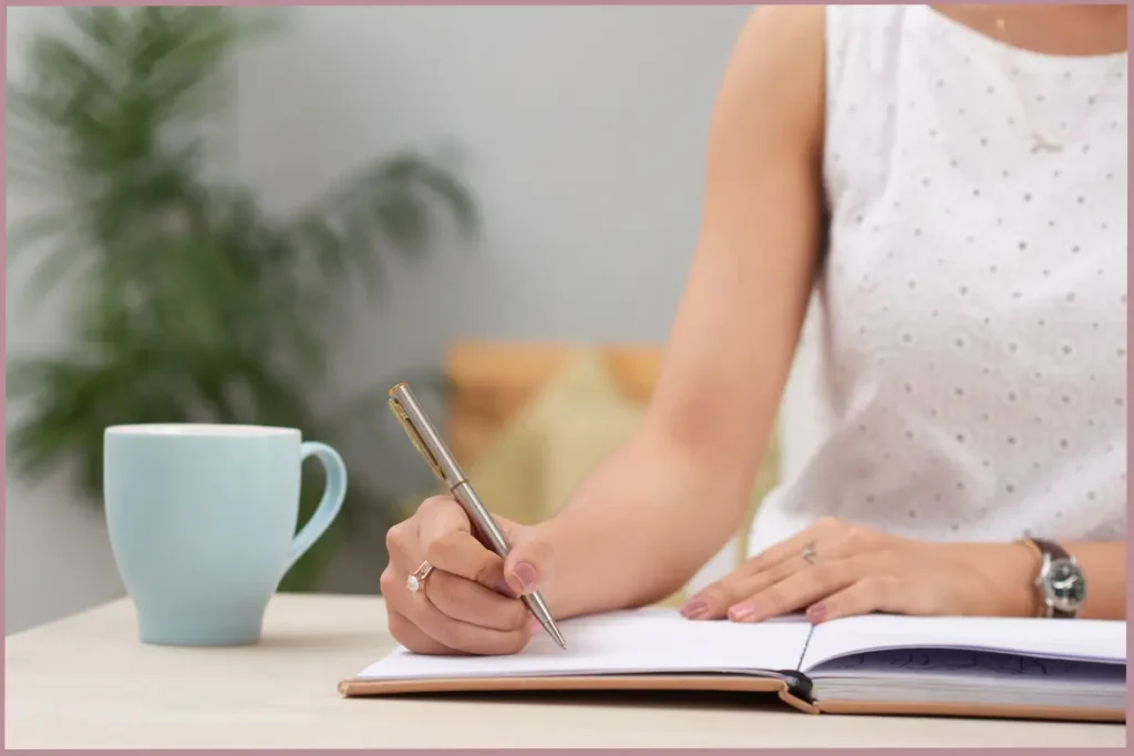 lady writing in a journal to enhance self-awareness